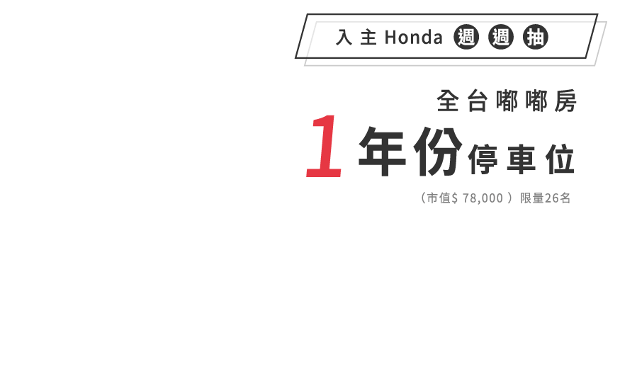 入主Honda週週抽，全台嘟嘟房，1年份停車位