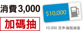 消費3,000加碼抽 10,000元中油加油金