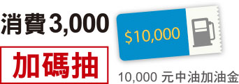 消費3,000加碼抽 10,000元中油加油金